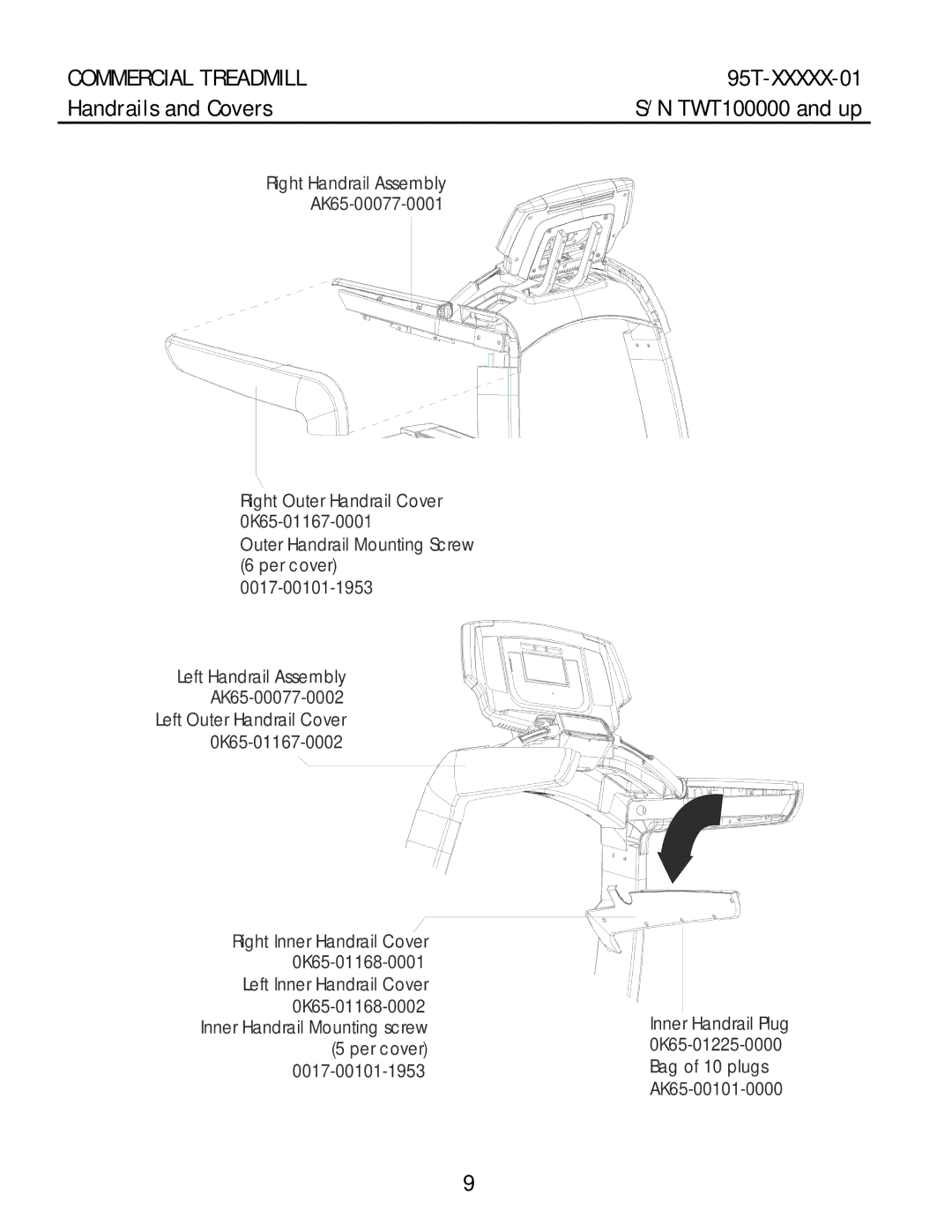 Life Fitness 95T-XXXXX-01 manual Handrails and Covers 