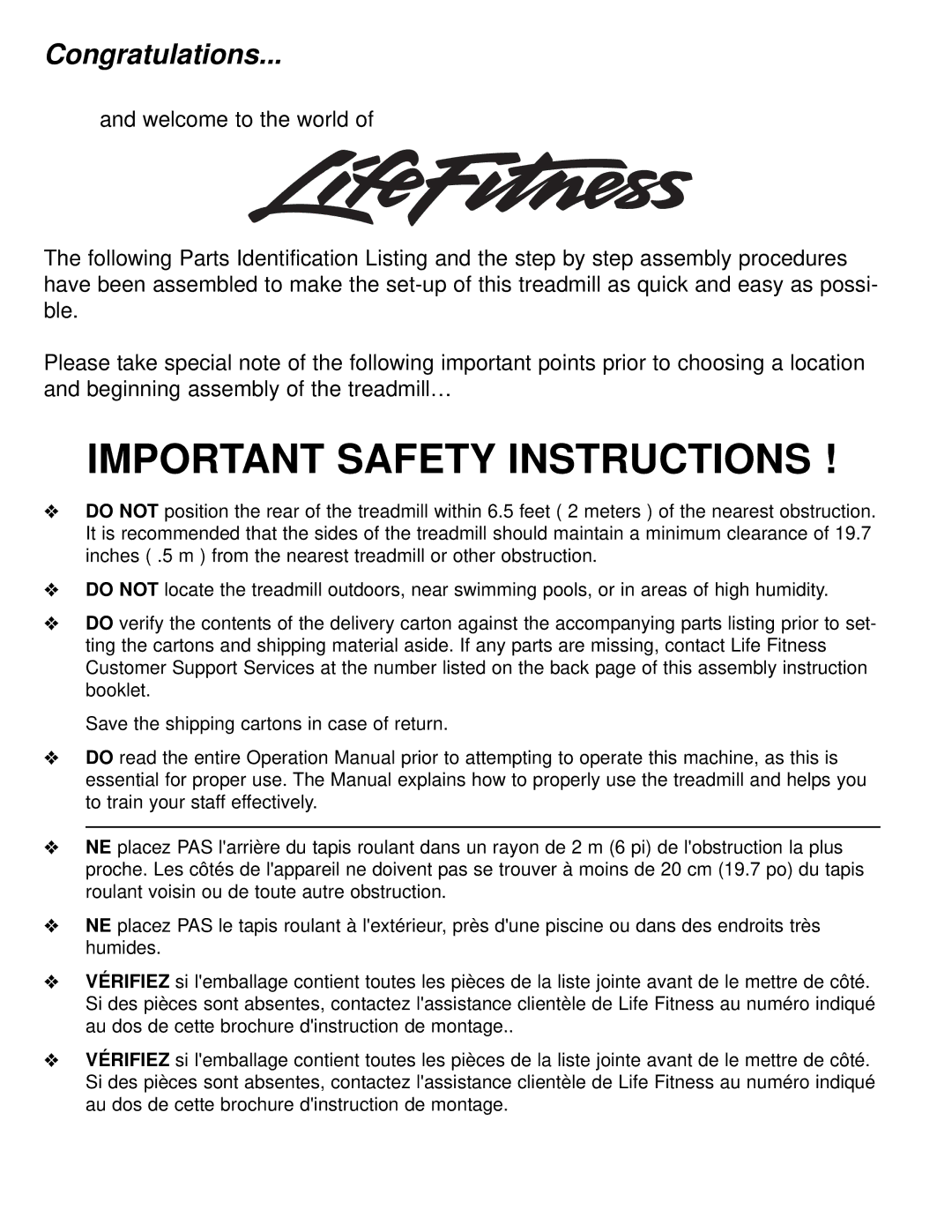 Life Fitness 95T manual Important Safety Instructions 