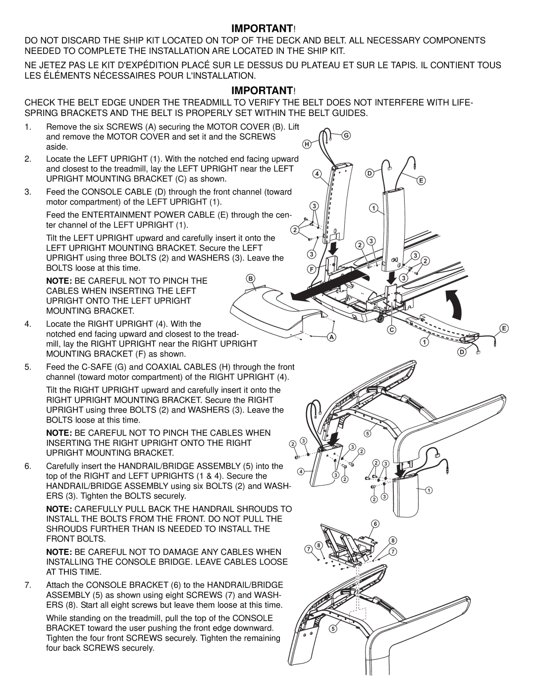 Life Fitness 95T Install the Bolts from the FRONT. do not Pull, Shrouds Further than is Needed to Install, Front Bolts 