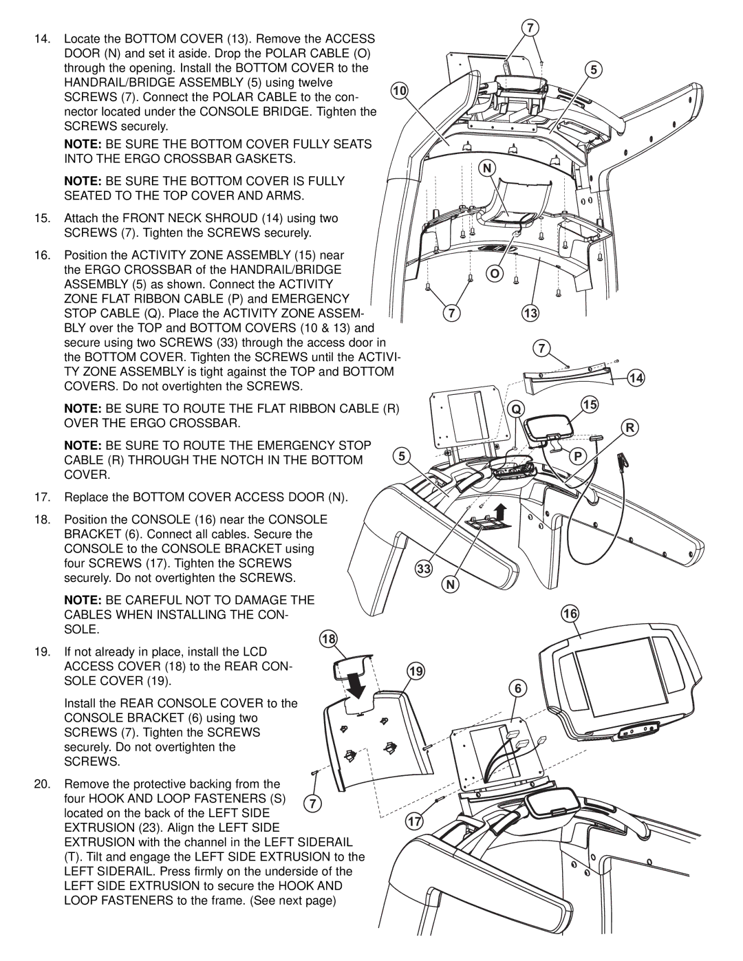 Life Fitness 95T manual Seated to the TOP Cover and Arms, Cables When Installing the CON Sole, Screws 