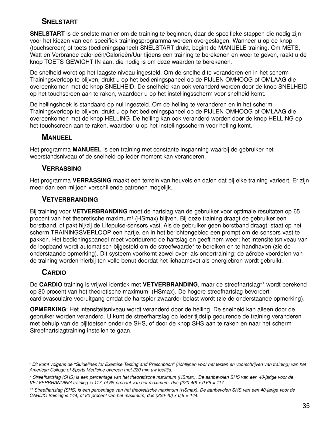 Life Fitness 95TE manual Snelstart, Manueel, Verrassing, Vetverbranding 