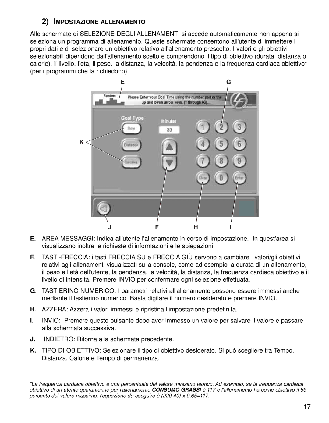 Life Fitness 95TE manual Impostazione Allenamento 