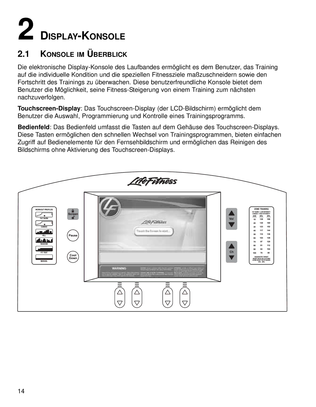 Life Fitness 95TE manual Display-Konsole, Konsole IM Überblick 