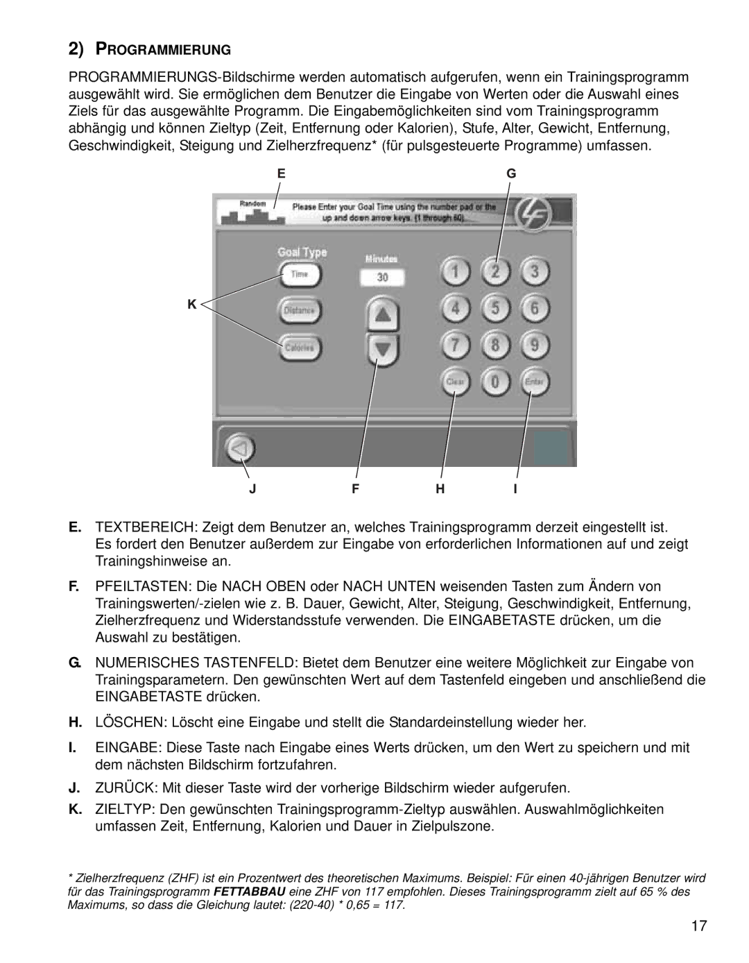 Life Fitness 95TE manual Programmierung 