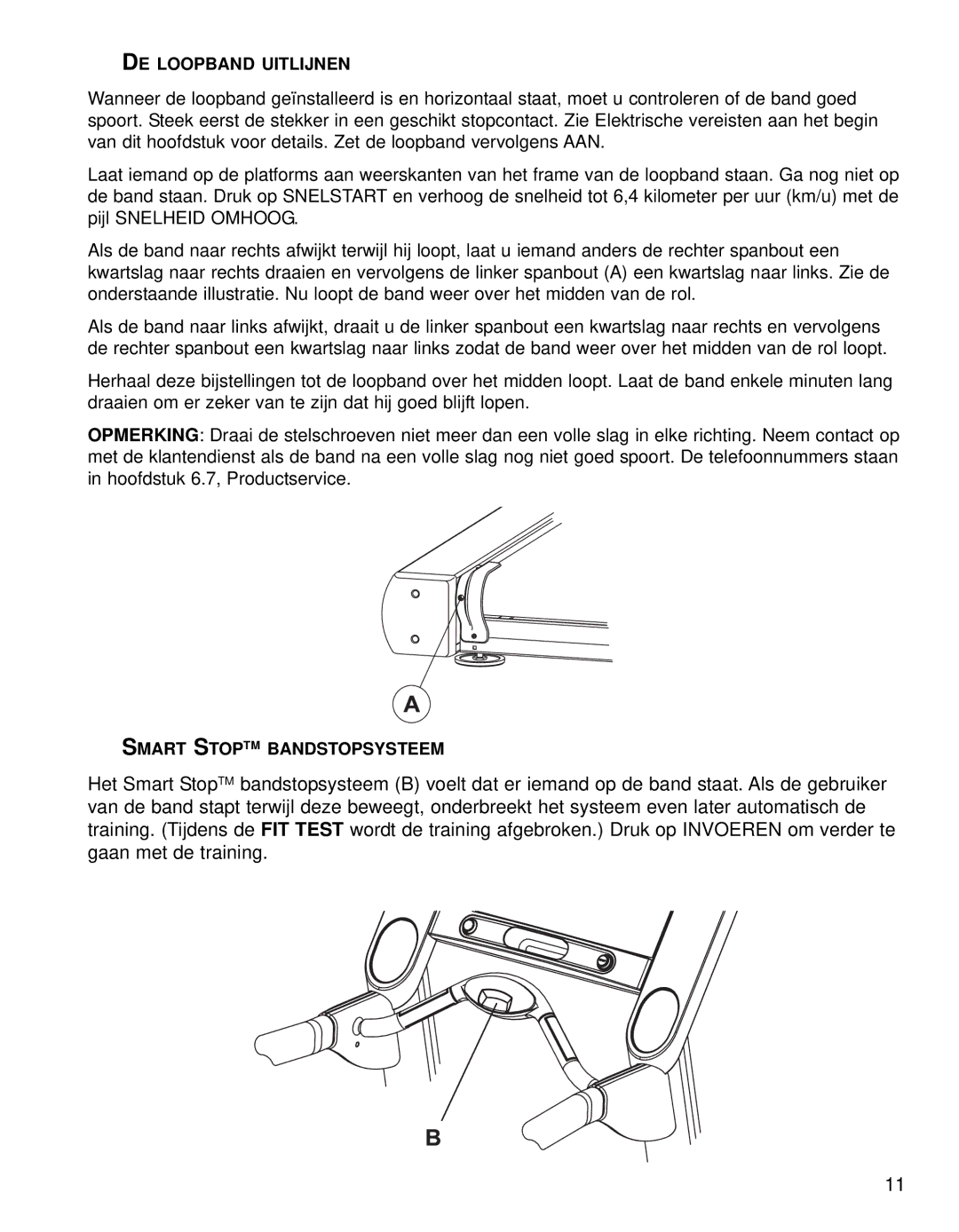 Life Fitness 95TE manual DE Loopband Uitlijnen, Smart Stoptm Bandstopsysteem 