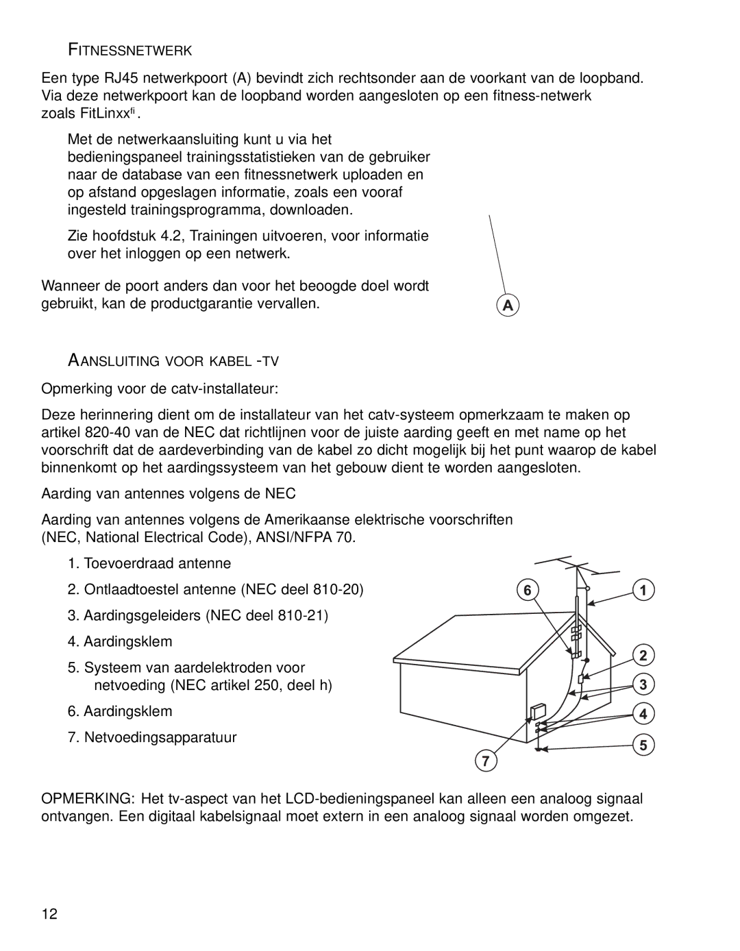 Life Fitness 95TE manual Fitnessnetwerk, Aansluiting Voor KABEL-TV 