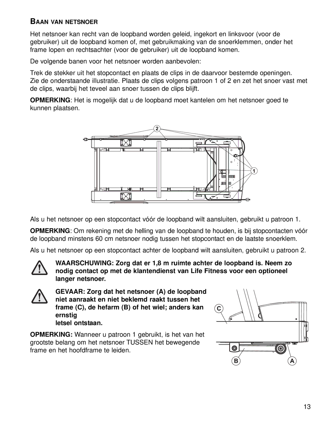 Life Fitness 95TE manual Baan VAN Netsnoer 