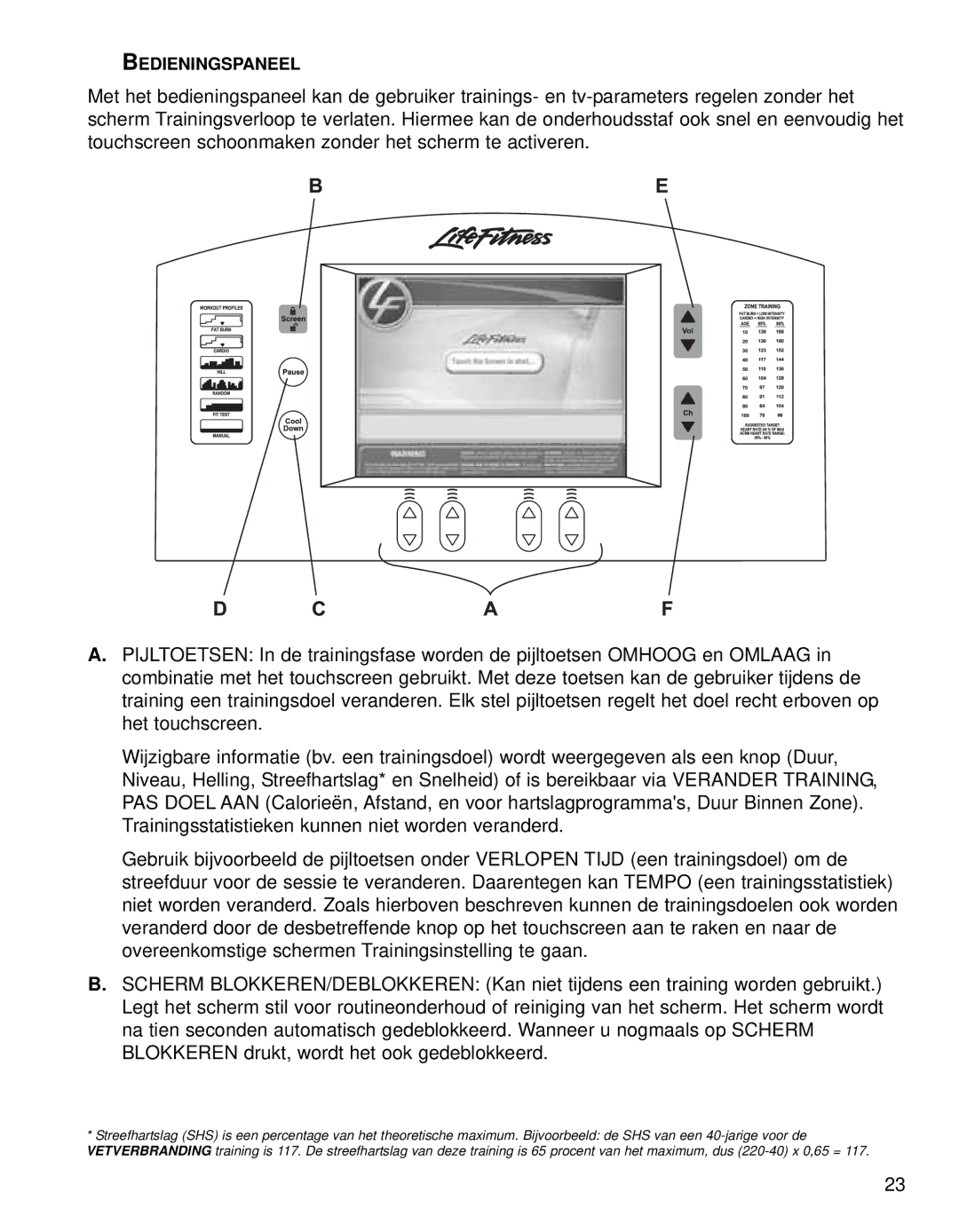 Life Fitness 95TE manual Bedieningspaneel 