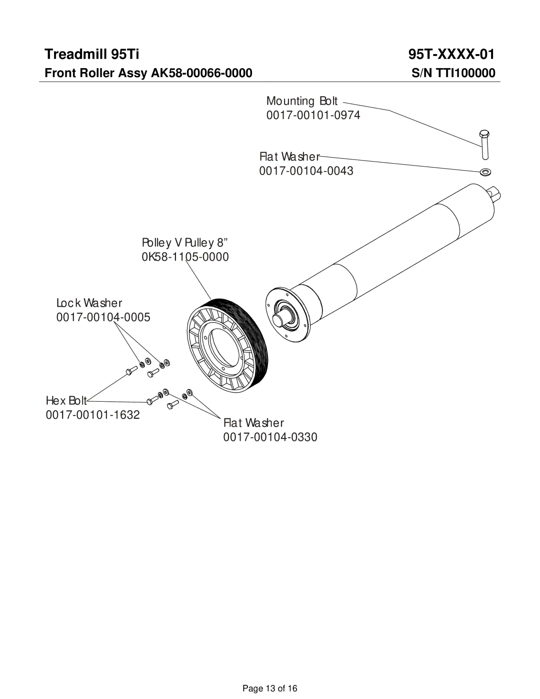 Life Fitness 95TI operation manual Front Roller Assy AK58-00066-0000 