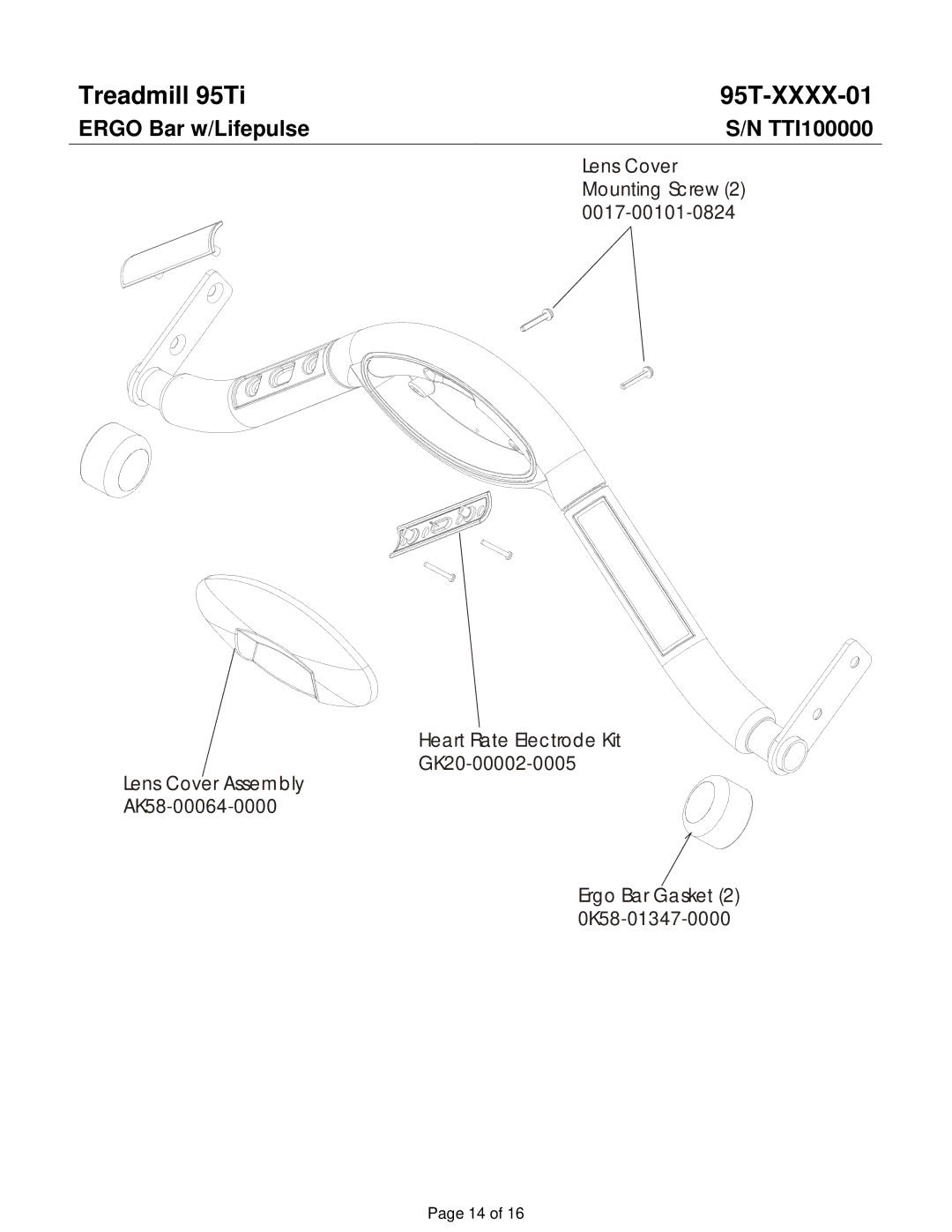 Life Fitness 95TI operation manual Ergo Bar w/Lifepulse TTI100000 