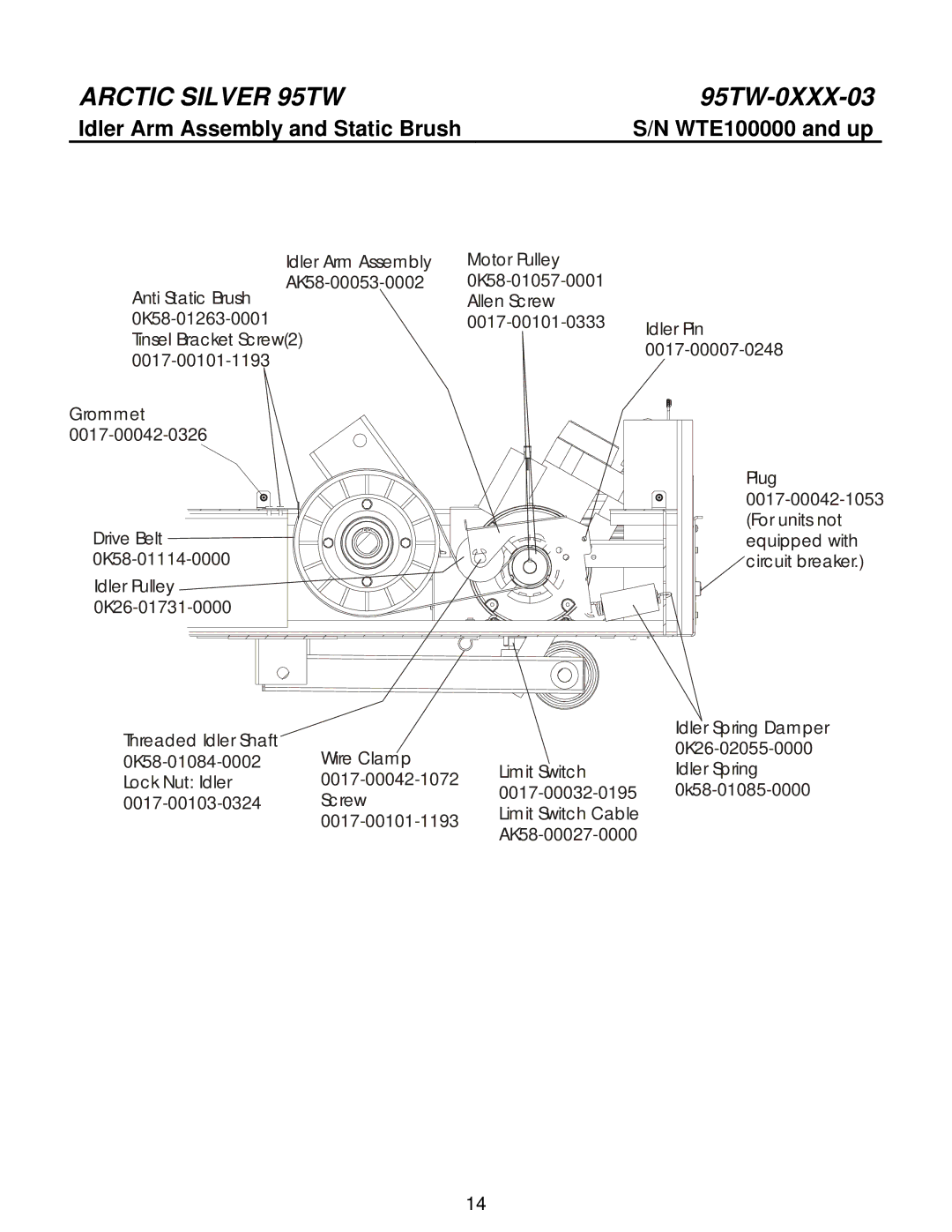 Life Fitness 95TW manual Idler Arm Assembly and Static Brush 