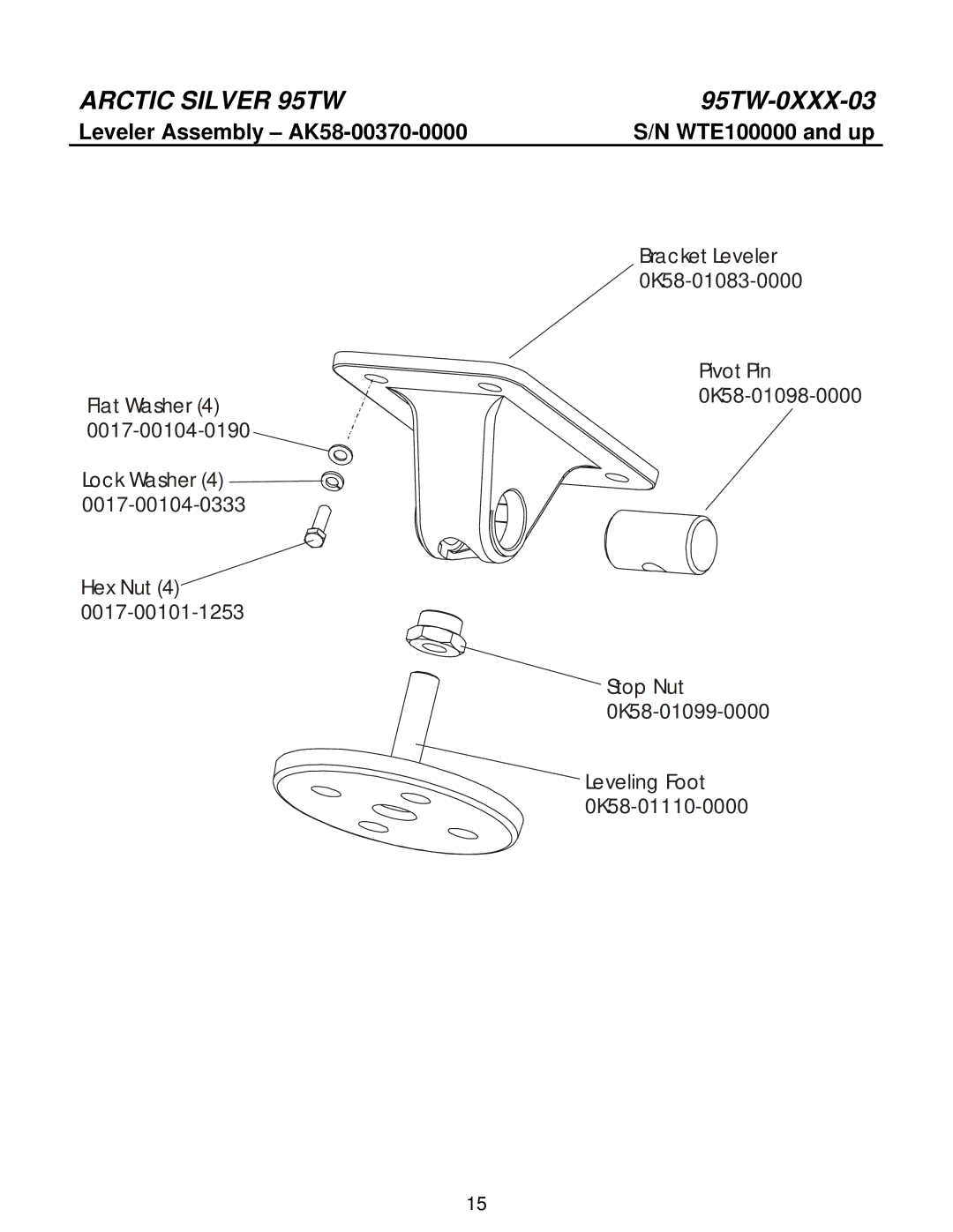 Life Fitness 95TW manual Leveler Assembly AK58-00370-0000 