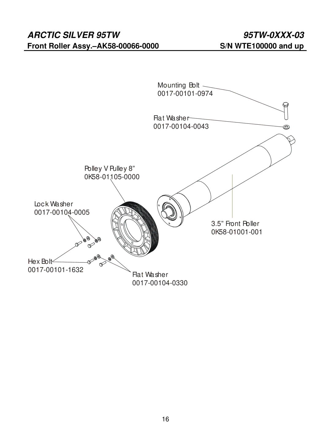 Life Fitness 95TW manual Front Roller Assy.-AK58-00066-0000 