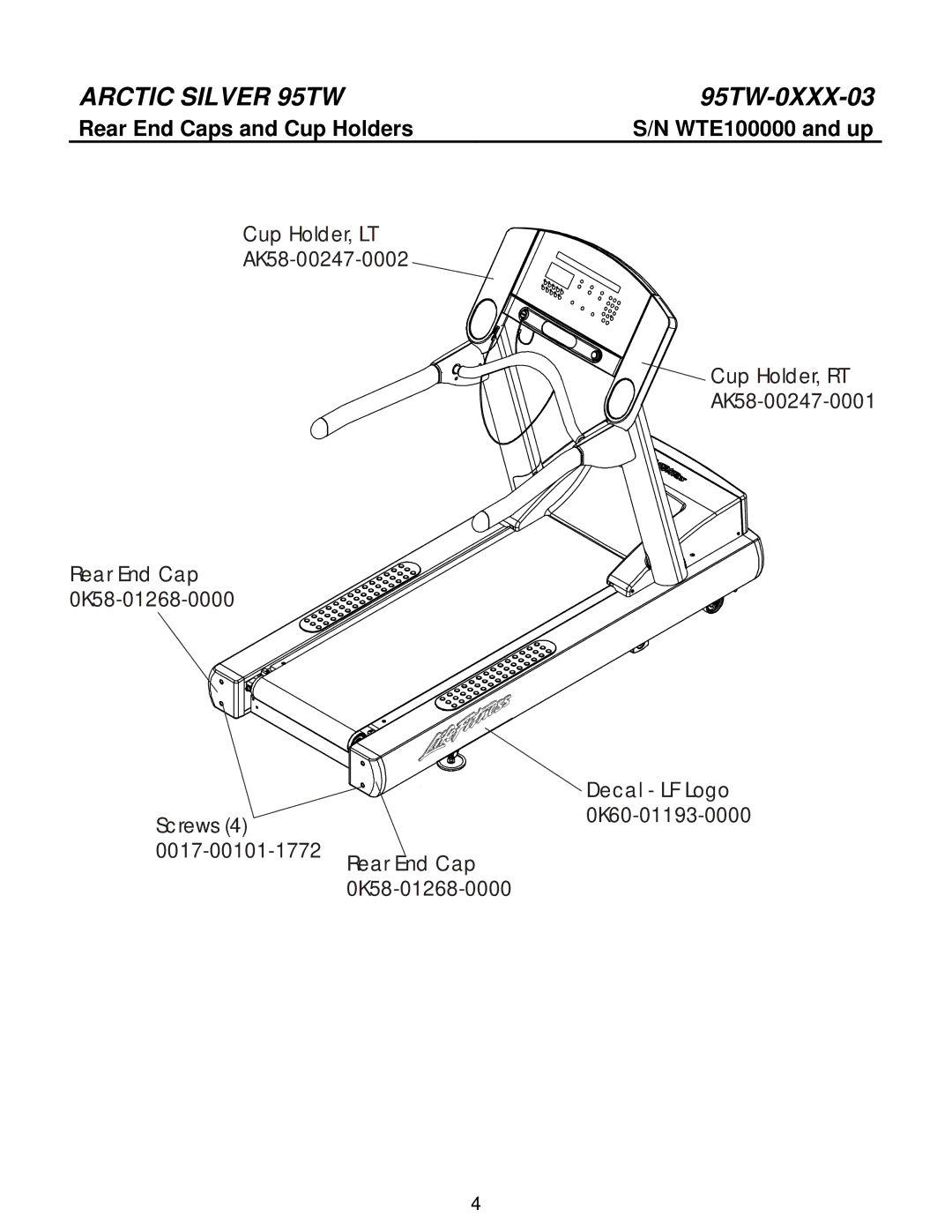 Life Fitness 95TW manual Rear End Caps and Cup Holders 