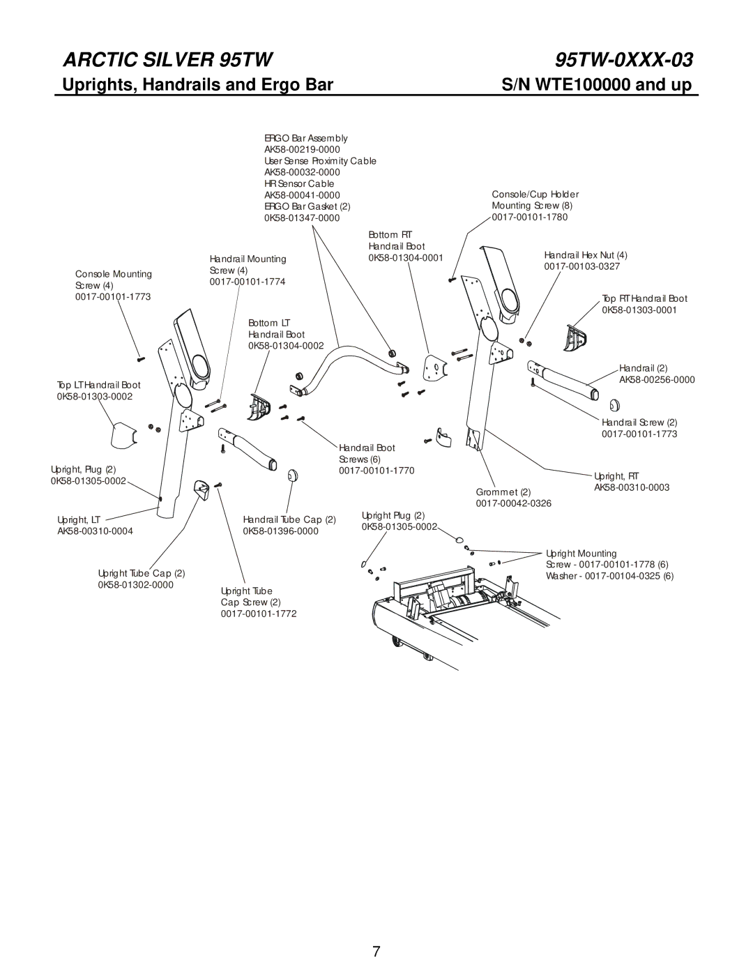 Life Fitness 95TW manual Uprights, Handrails and Ergo Bar 