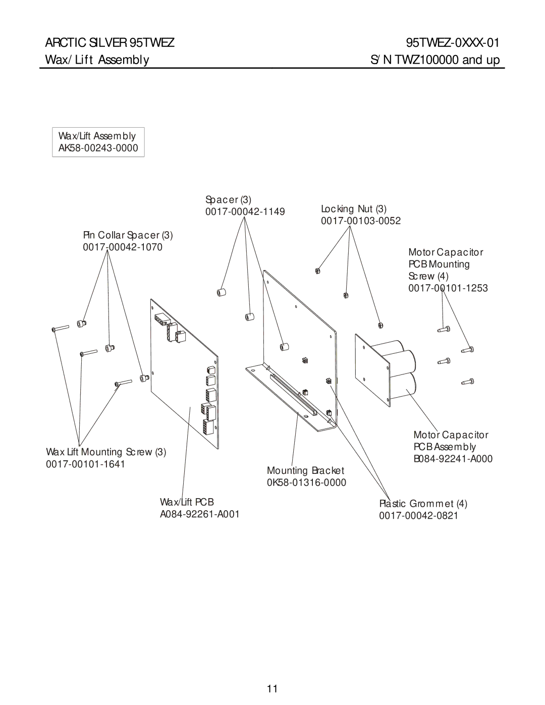 Life Fitness manual 95TWEZ-0XXX-01, Wax/Lift Assembly 