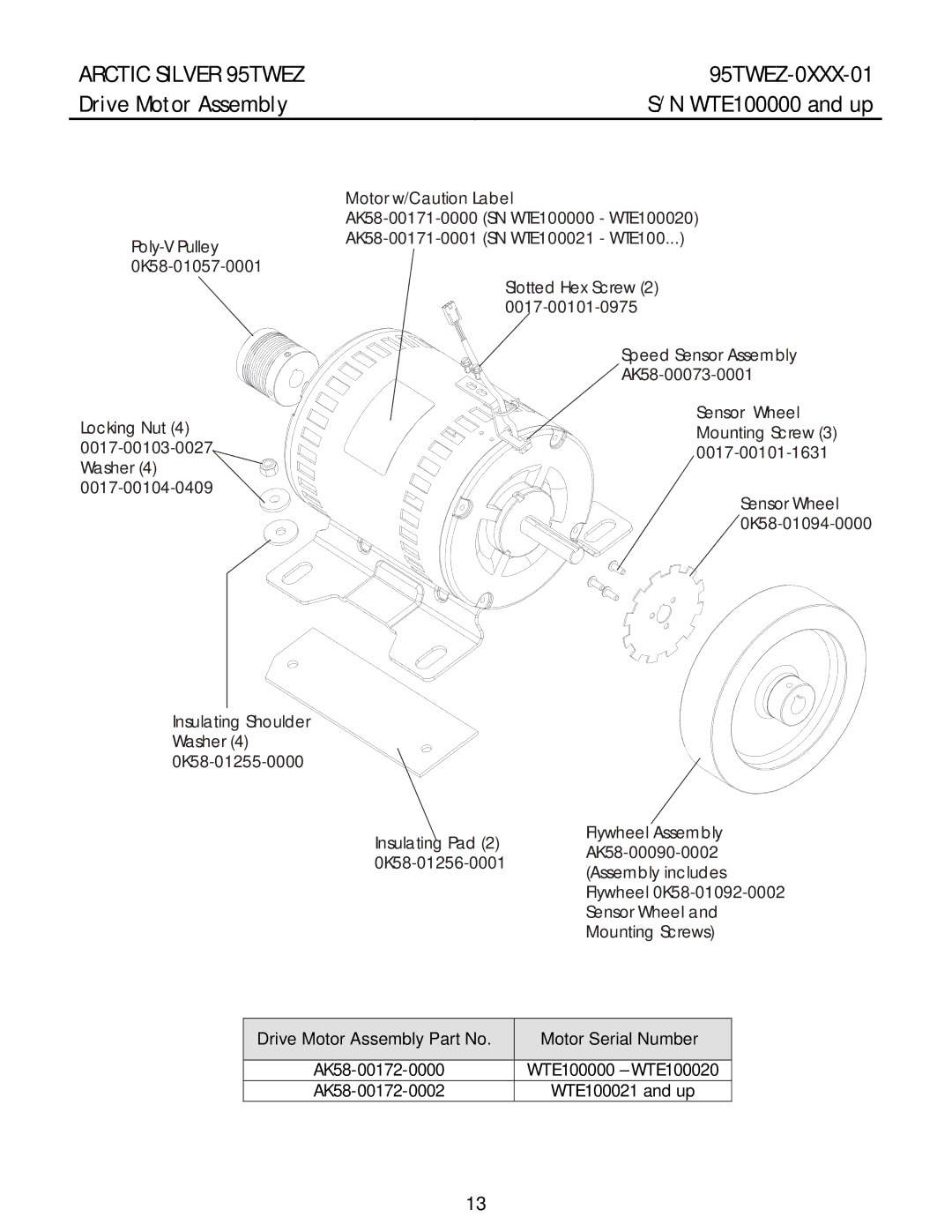 Life Fitness 95TWEZ manual Drive Motor Assembly, WTE100000 and up 