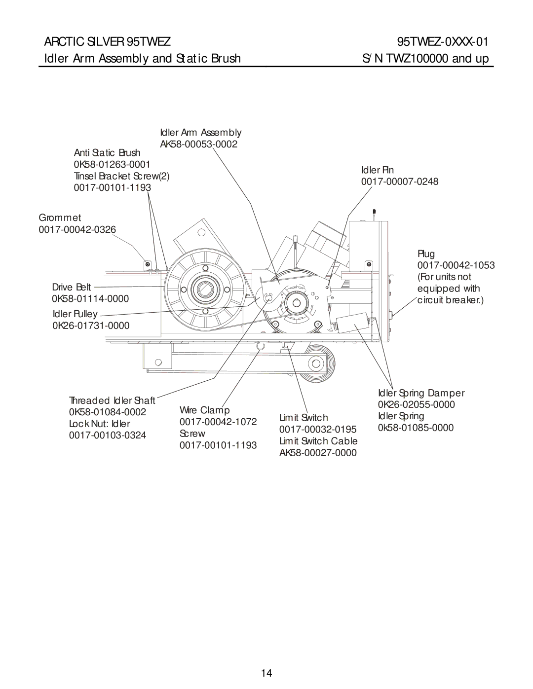 Life Fitness 95TWEZ manual Idler Arm Assembly and Static Brush 