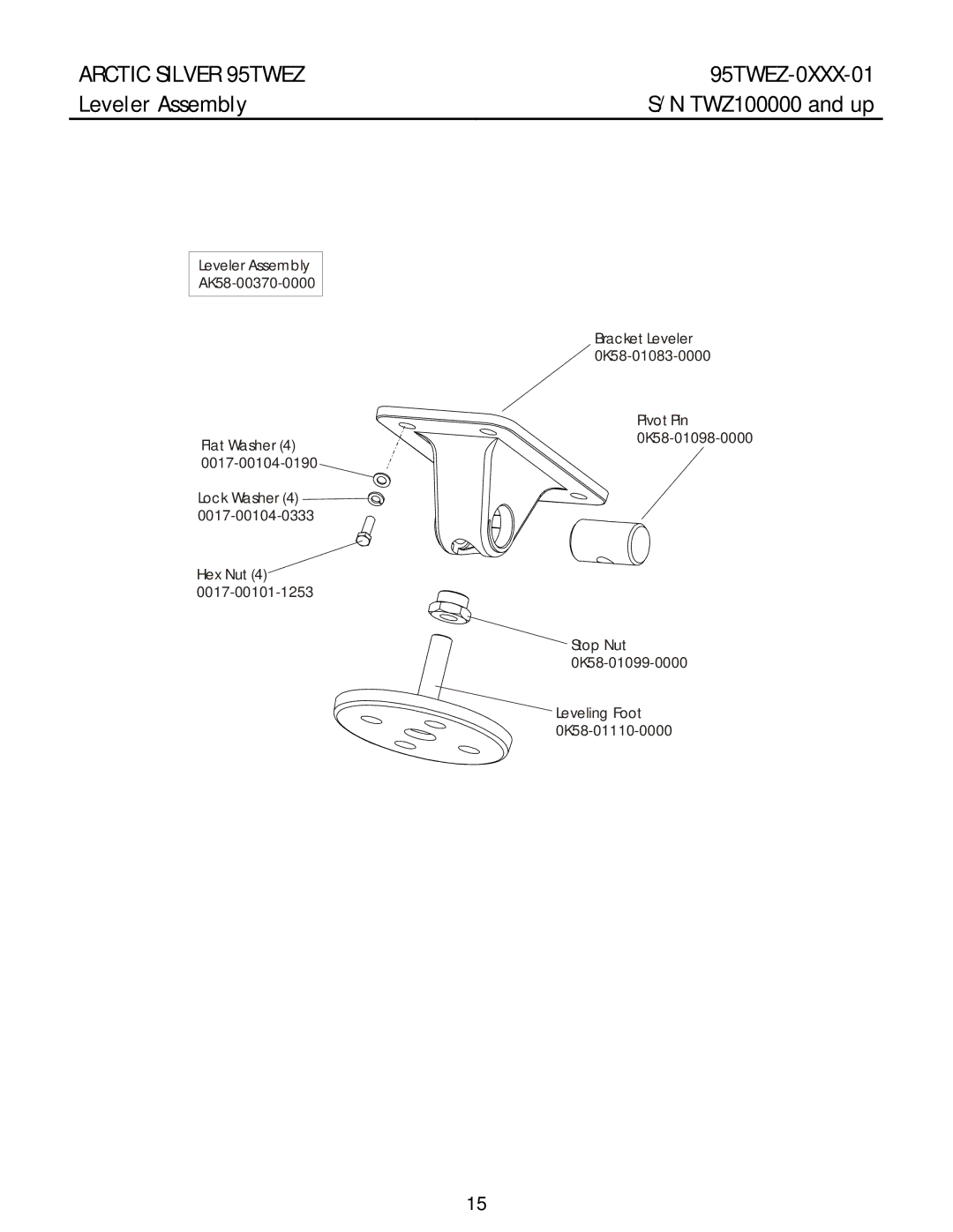 Life Fitness 95TWEZ manual Leveler Assembly 