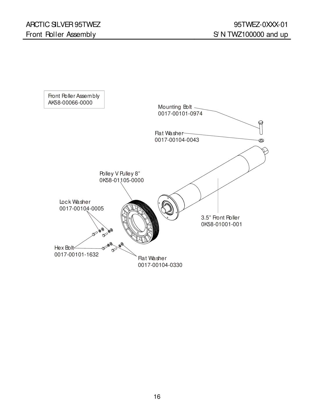 Life Fitness 95TWEZ manual Front Roller Assembly TWZ100000 and up 