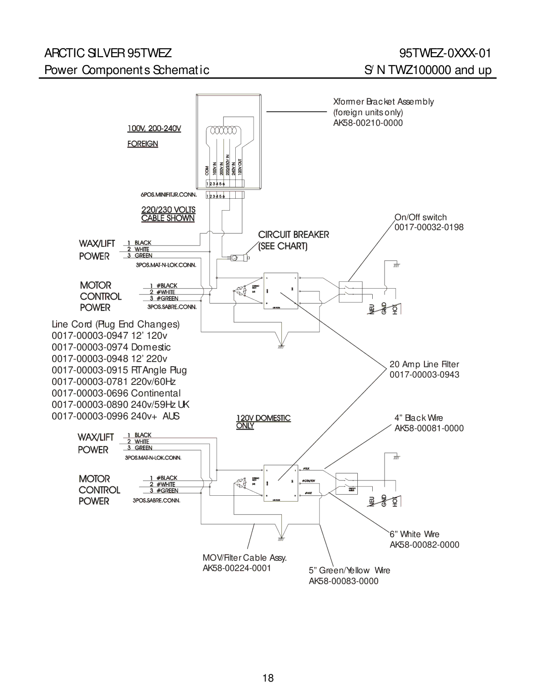 Life Fitness 95TWEZ manual Power Components Schematic TWZ100000 and up 