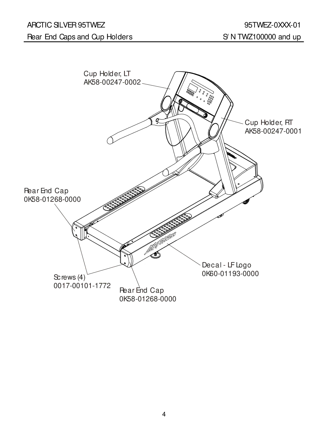 Life Fitness 95TWEZ manual Rear End Caps and Cup Holders 