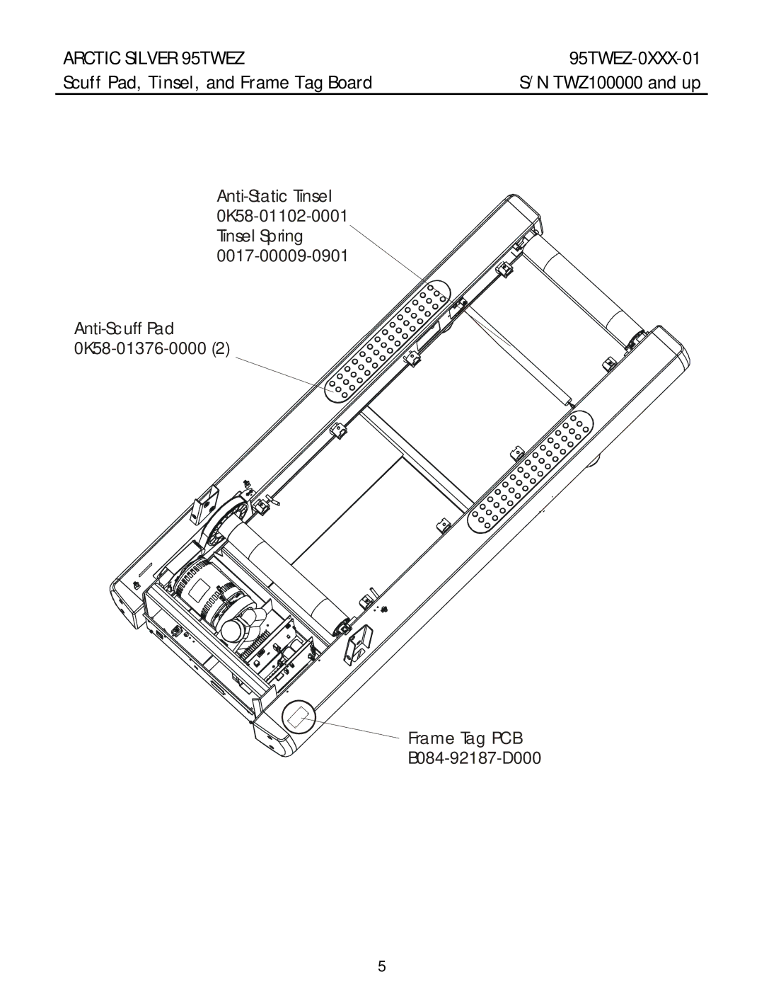 Life Fitness 95TWEZ manual Scuff Pad, Tinsel, and Frame Tag Board TWZ100000 and up 