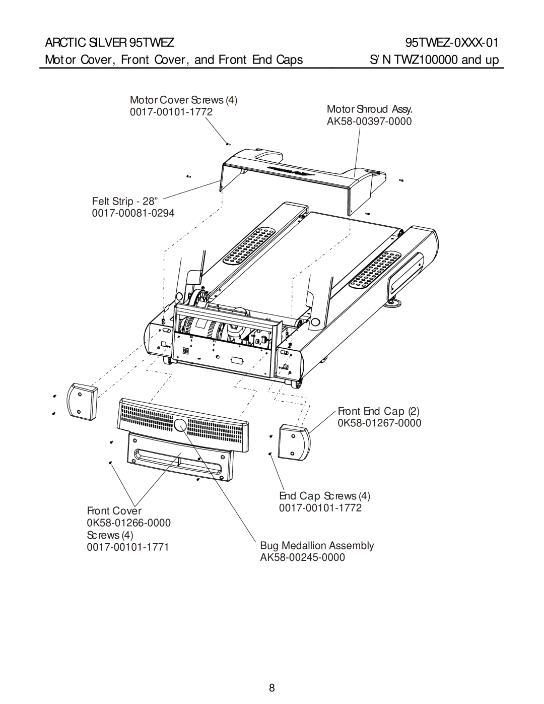 Life Fitness 95TWEZ manual Motor Cover, Front Cover, and Front End Caps 