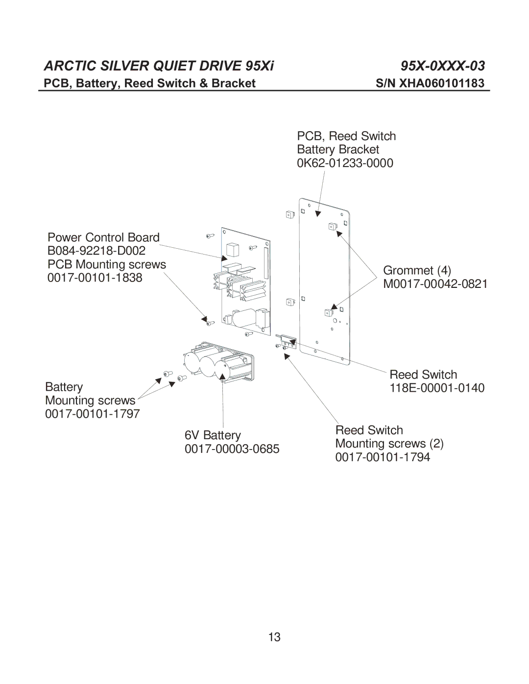 Life Fitness 95X-0XX-03 manual PCB, Battery, Reed Switch & Bracket 