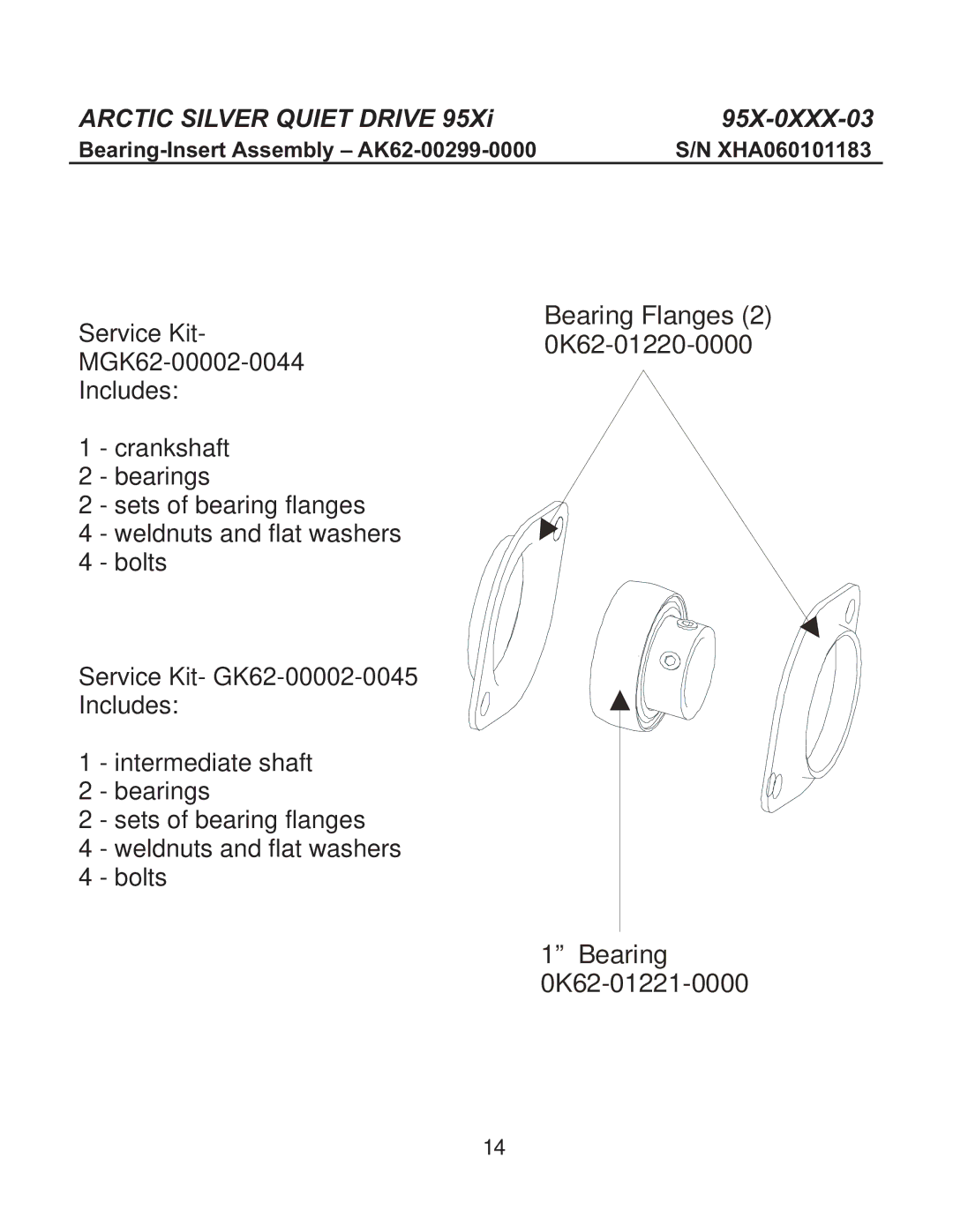 Life Fitness 95X-0XX-03 manual Bearing Flanges 2 0K62-01220-0000 0K62-01221-0000 