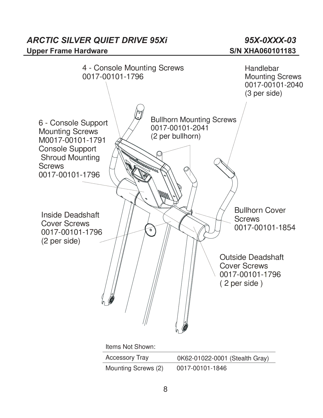 Life Fitness 95X-0XX-03 manual Console Mounting Screws 