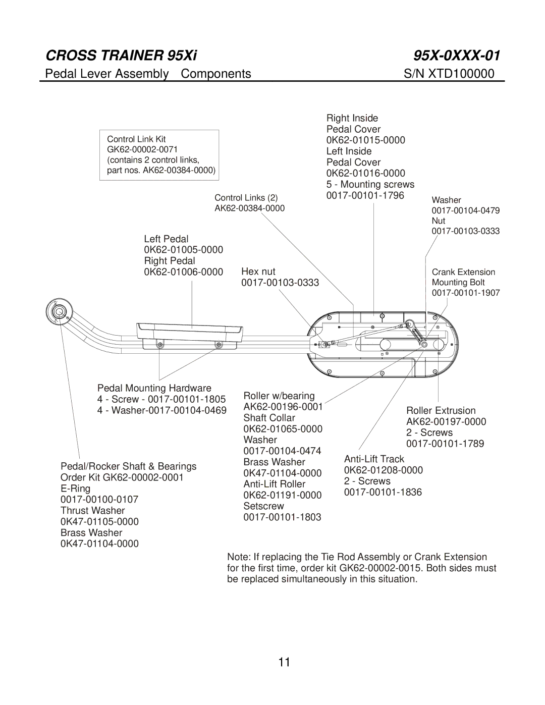 Life Fitness 95X-0XXX-01 manual Pedal Lever Assembly Components 