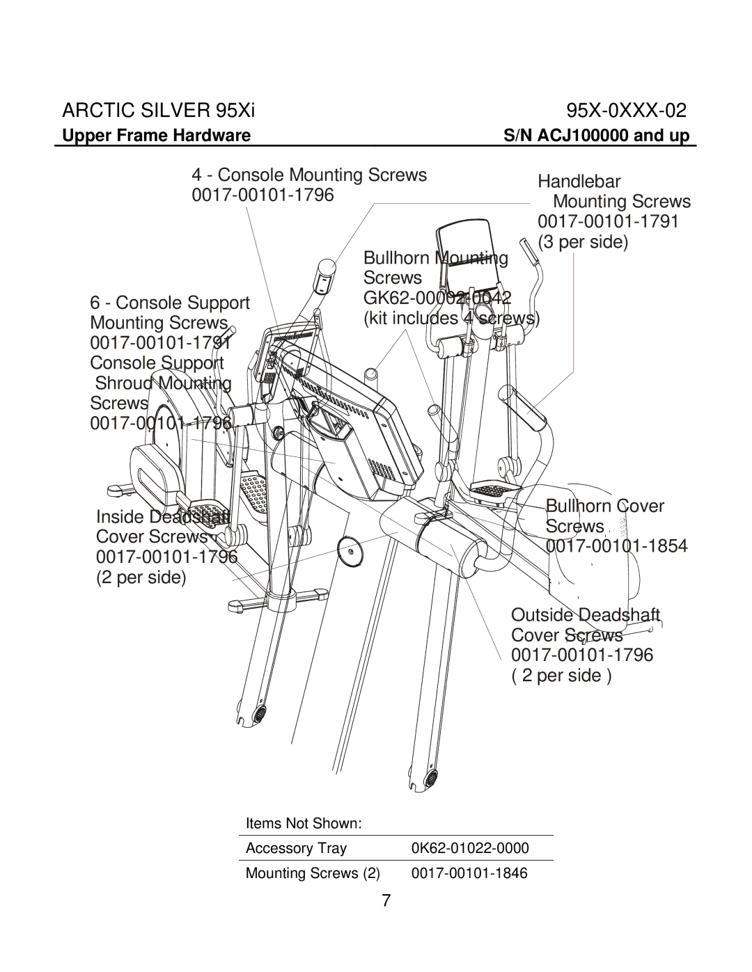 Life Fitness 95X-0XXX-02 manual Upper Frame Hardware 