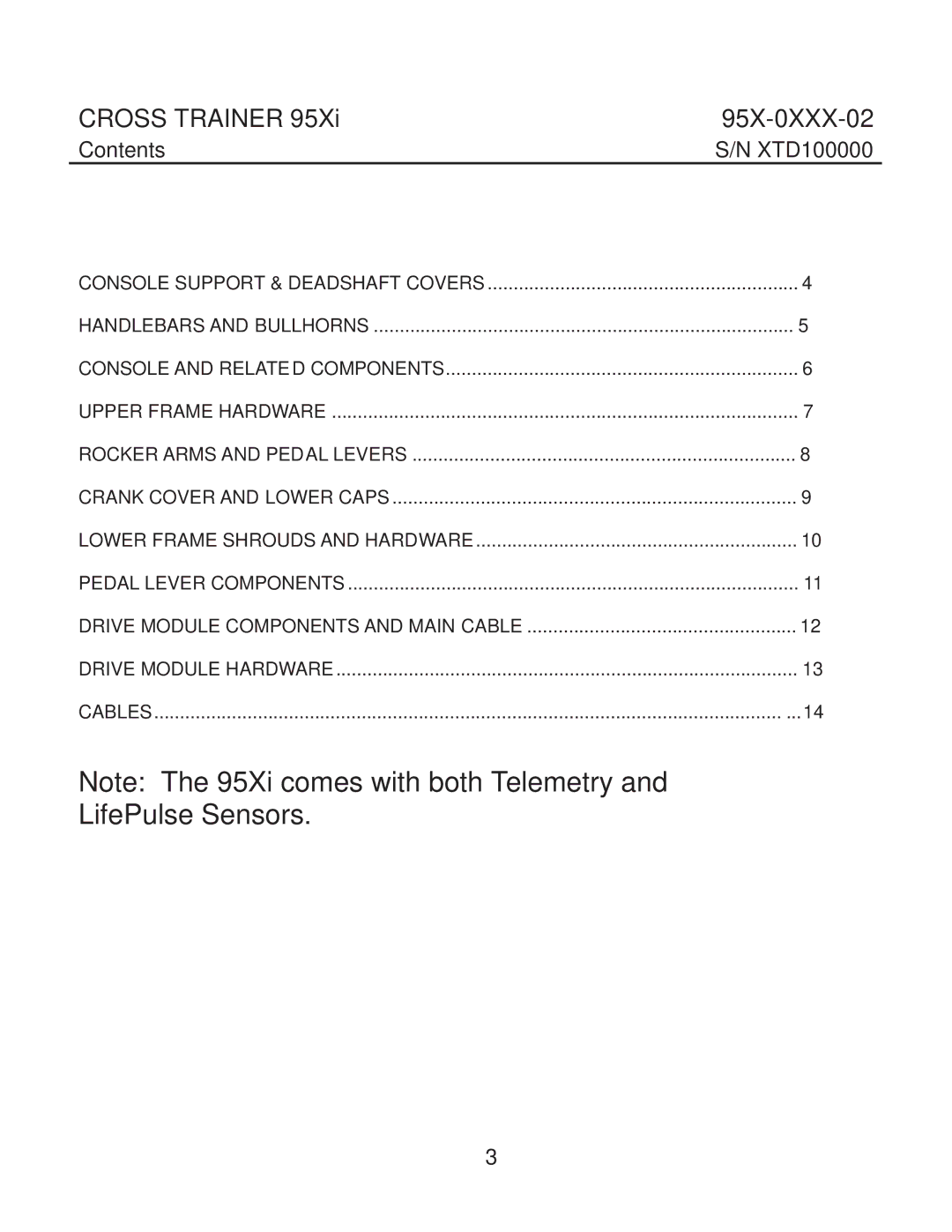 Life Fitness 95X-0XXX-02 manual Contents 