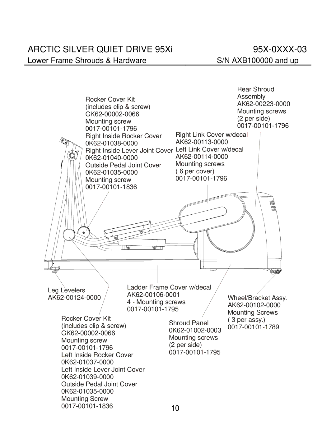 Life Fitness 95X-0XXX-03 manual Lower Frame Shrouds & Hardware 