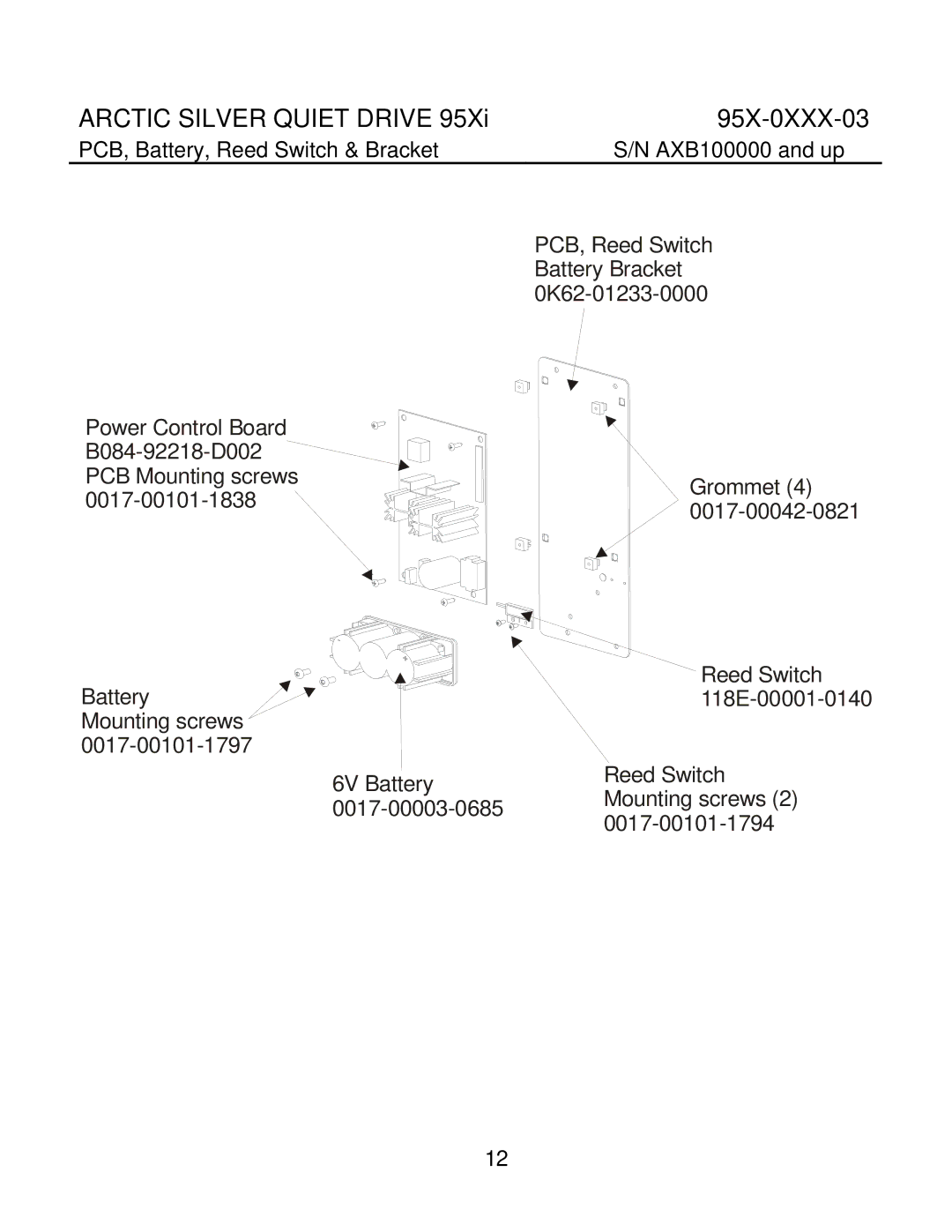 Life Fitness 95X-0XXX-03 manual PCB, Battery, Reed Switch & Bracket 