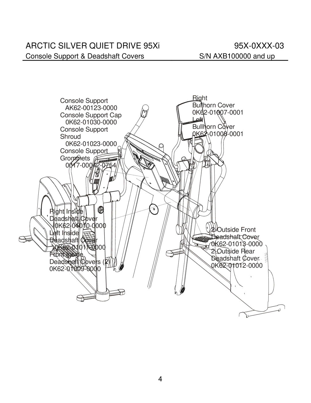 Life Fitness 95X-0XXX-03 manual Console Support & Deadshaft Covers 