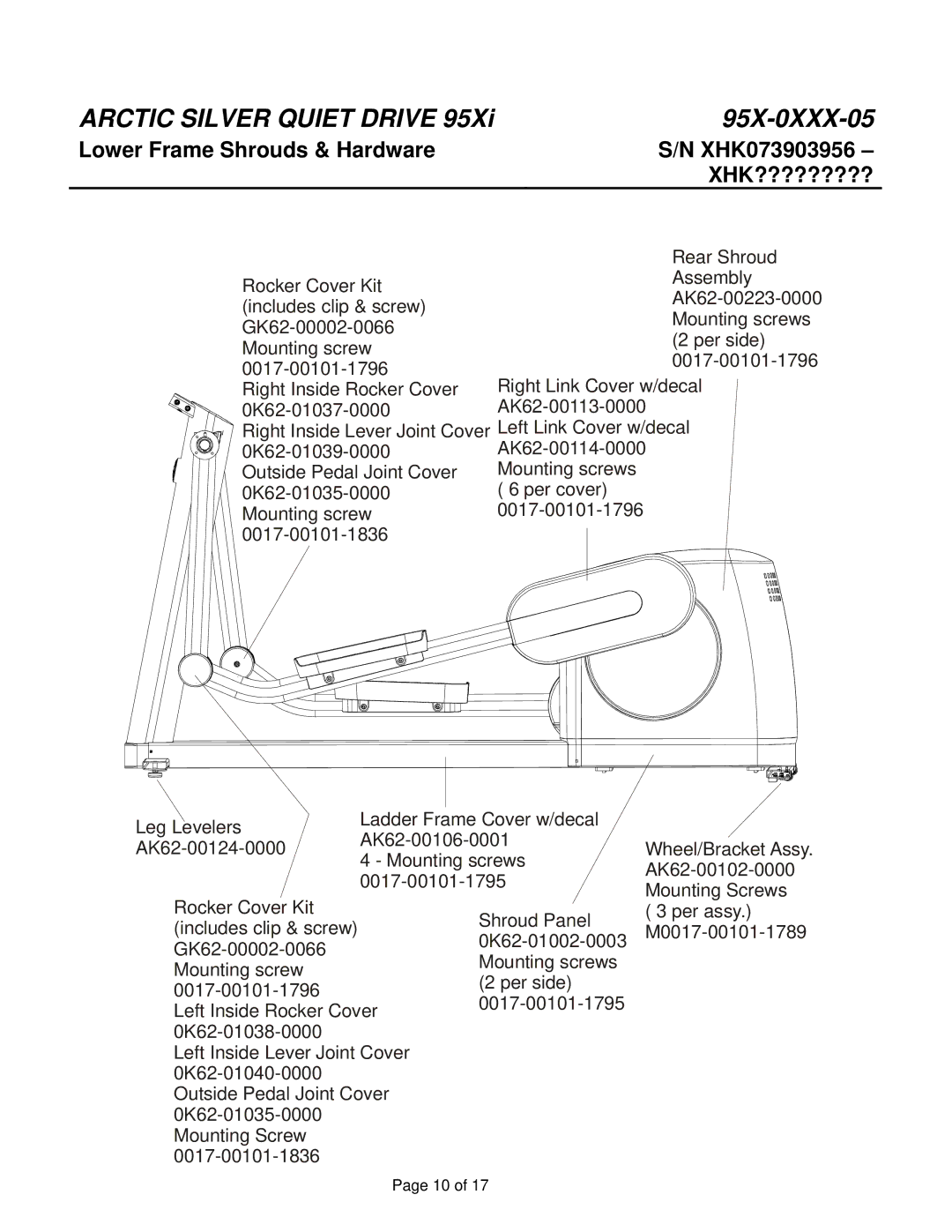 Life Fitness 95X-0XXX-05 manual Lower Frame Shrouds & Hardware 