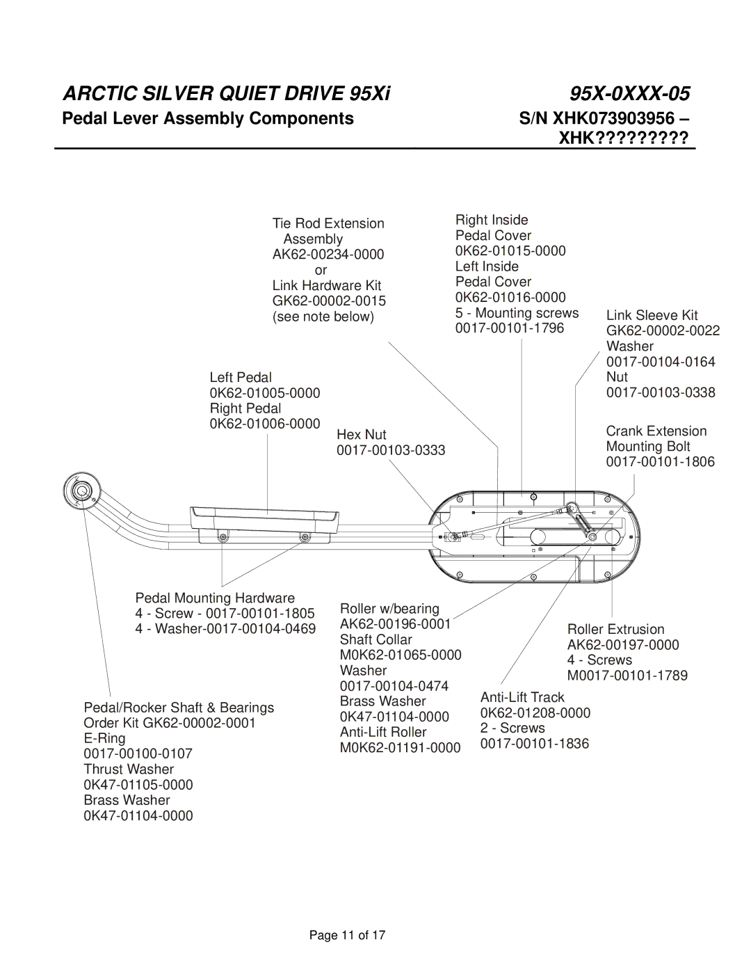 Life Fitness 95X-0XXX-05 manual Pedal Lever Assembly Components 