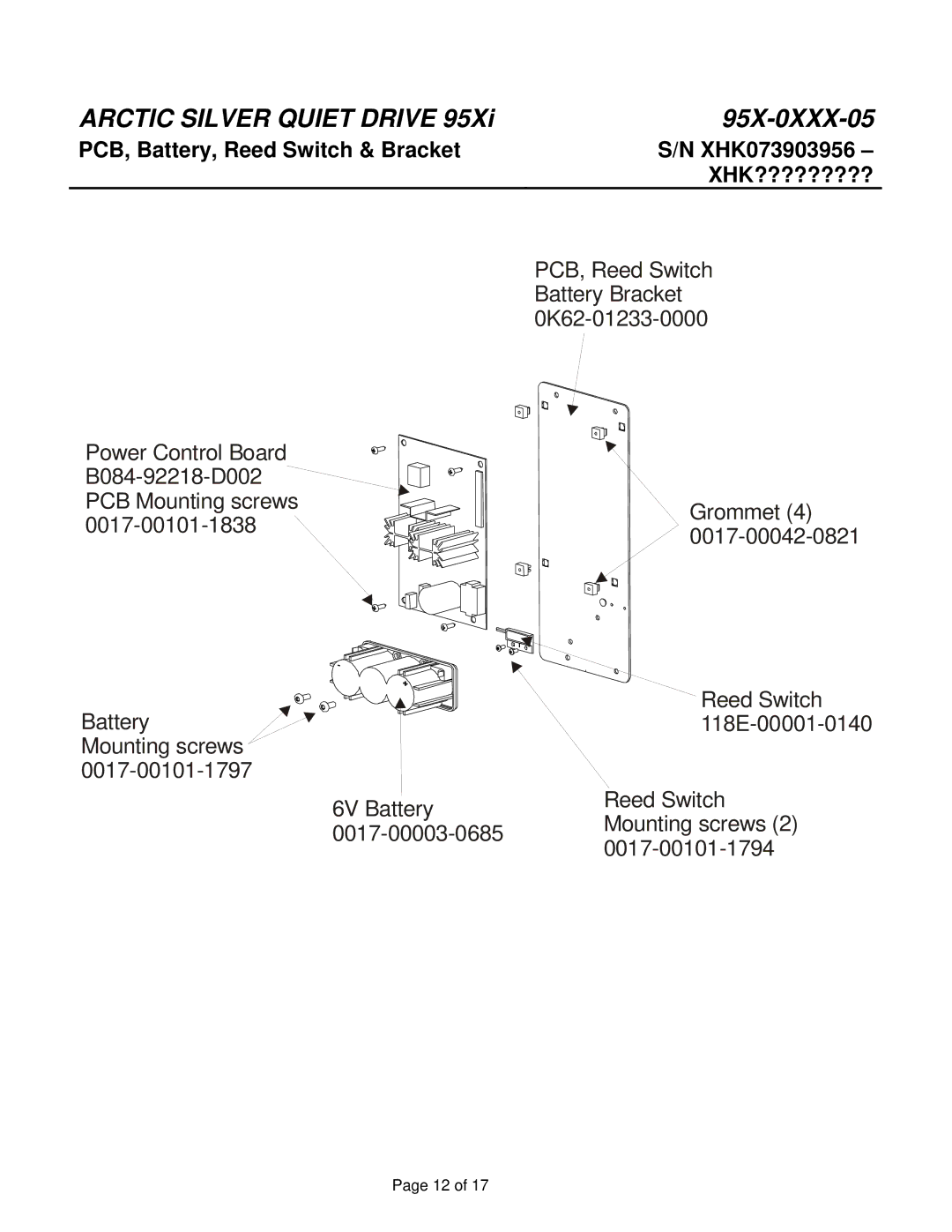 Life Fitness 95X-0XXX-05 manual PCB, Battery, Reed Switch & Bracket 