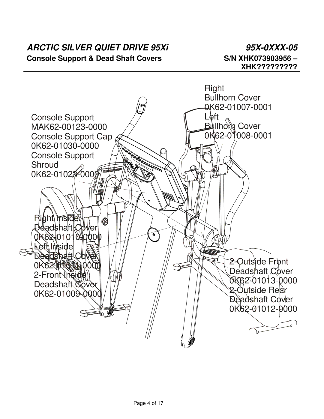 Life Fitness 95X-0XXX-05 manual Console Support & Dead Shaft Covers 