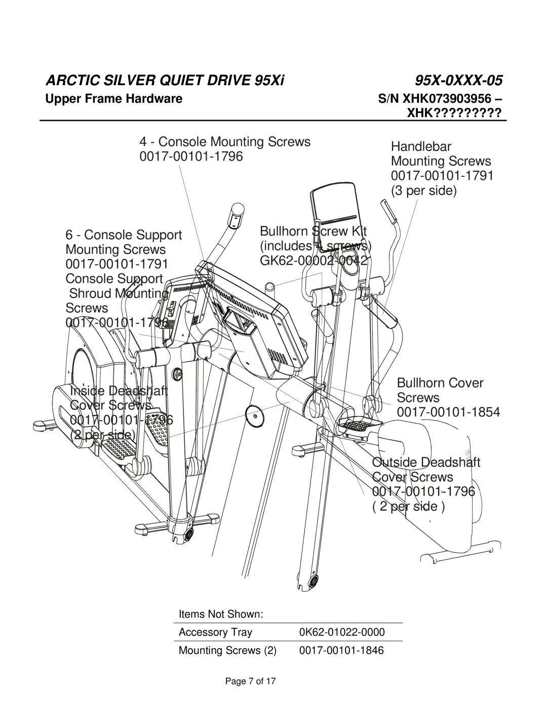 Life Fitness 95X-0XXX-05 manual Upper Frame Hardware 