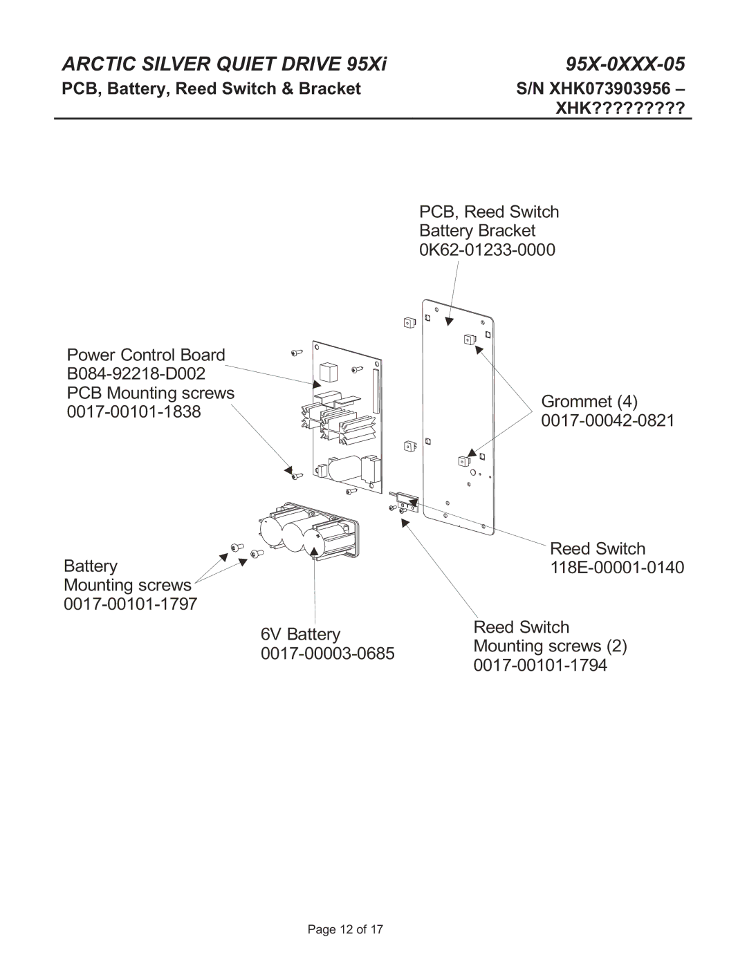 Life Fitness 95X-0XXX-05 manual PCB, Battery, Reed Switch & Bracket 