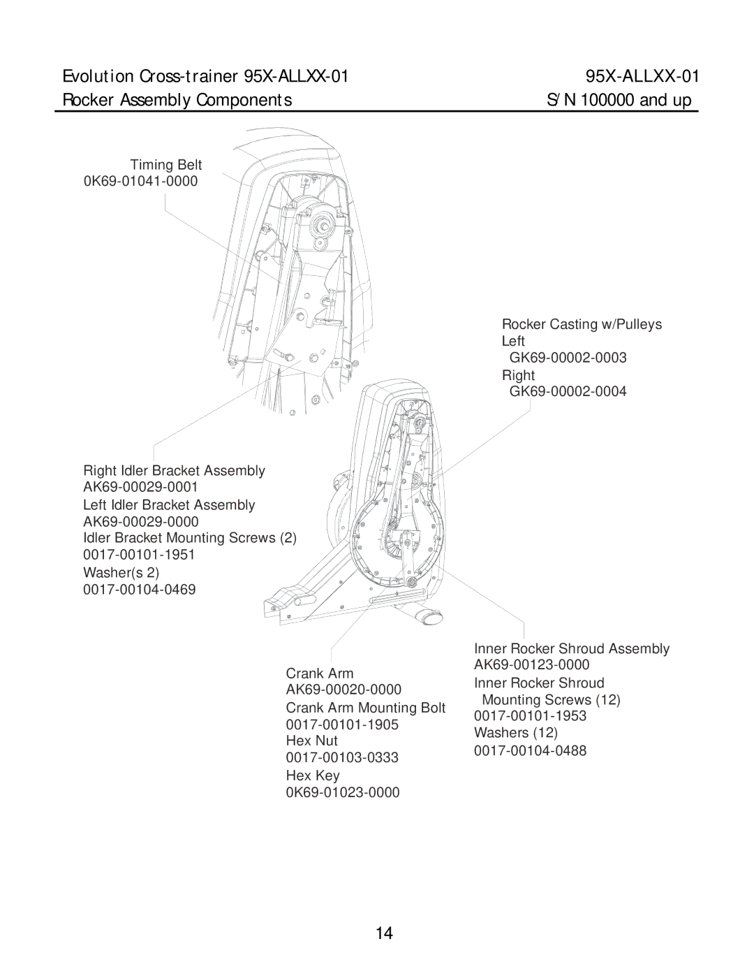 Life Fitness manual Evolution Cross-trainer 95X-ALLXX-01, Rocker Assembly Components 