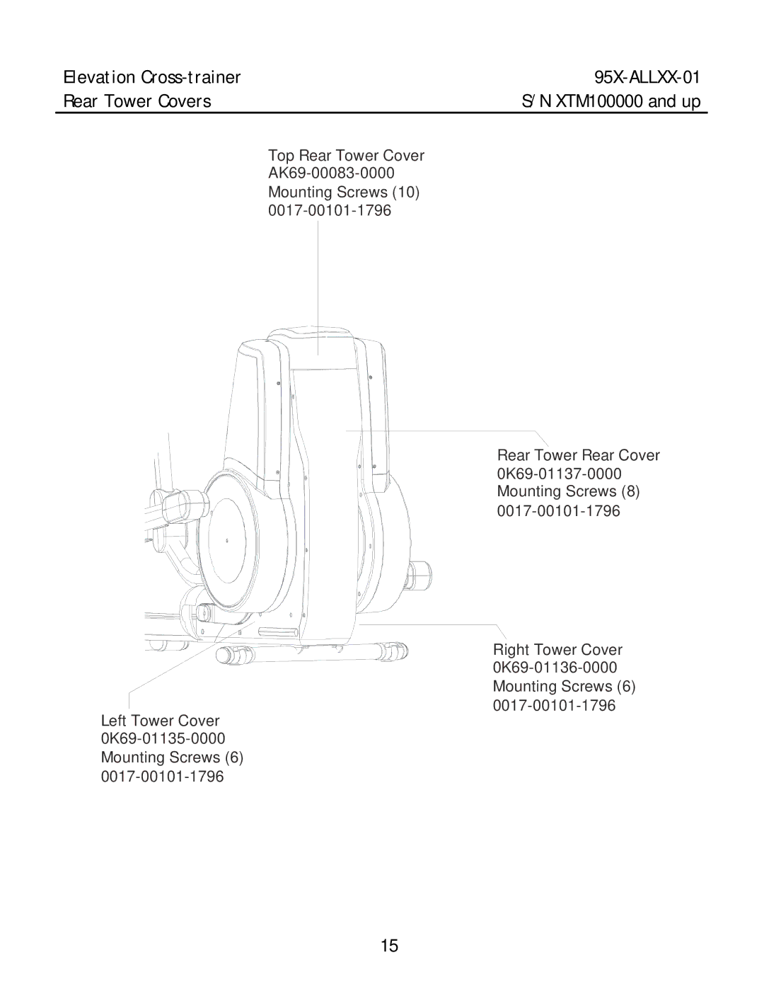 Life Fitness manual Elevation Cross-trainer 95X-ALLXX-01 Rear Tower Covers 