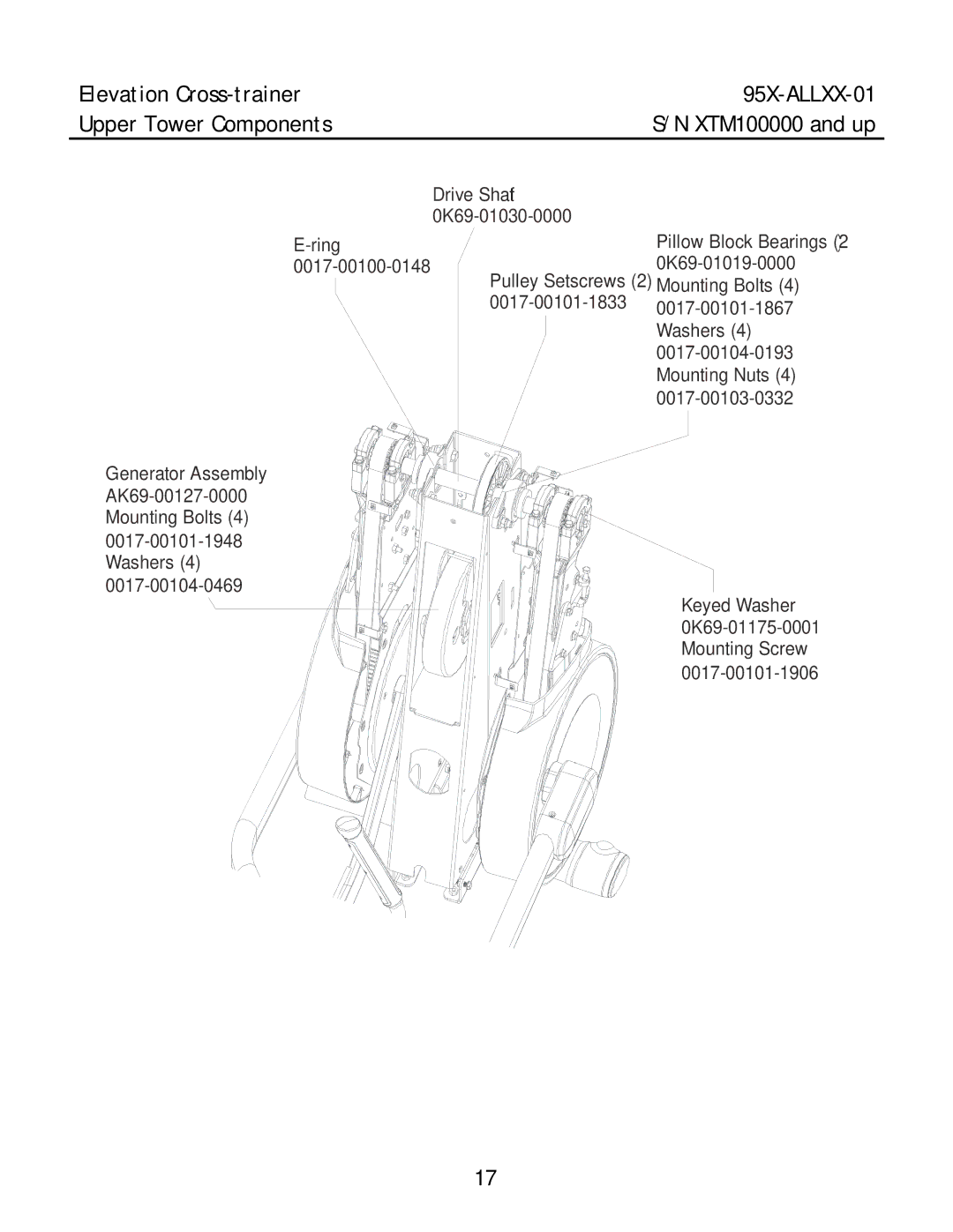 Life Fitness manual Elevation Cross-trainer 95X-ALLXX-01 Upper Tower Components 