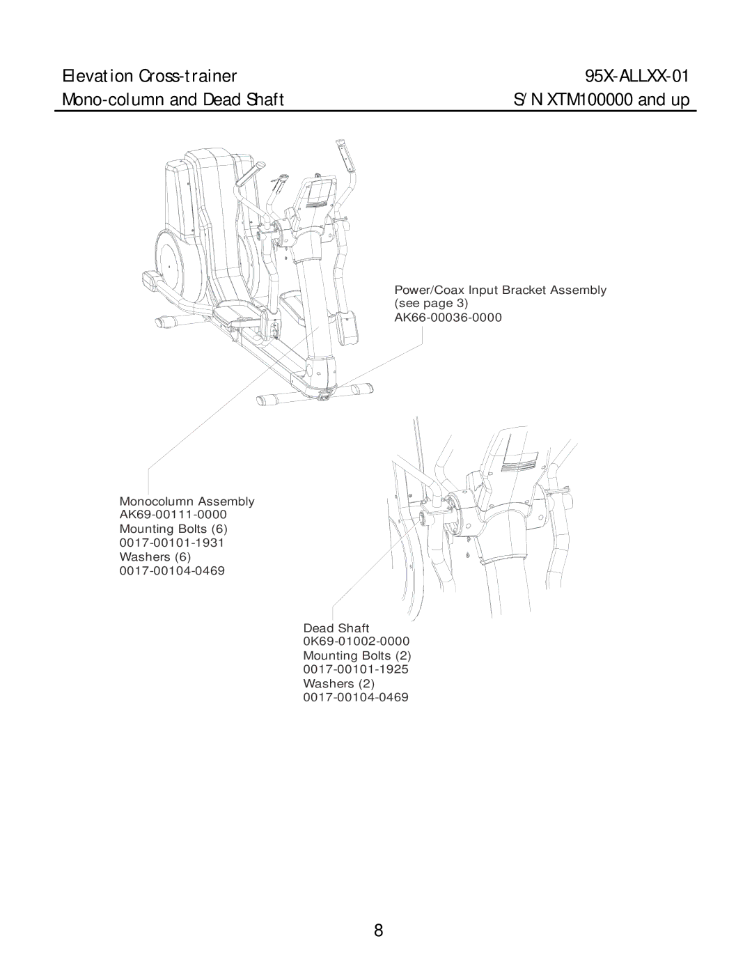 Life Fitness 95X-ALLXX-01 manual XTM100000 and up 