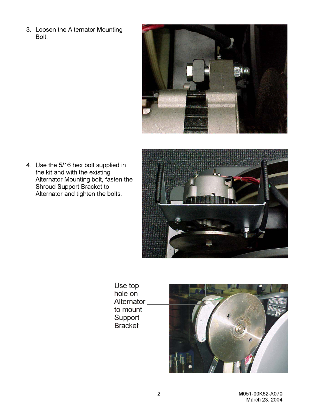 Life Fitness 95X manual Use top hole on Alternator to mount Support Bracket 