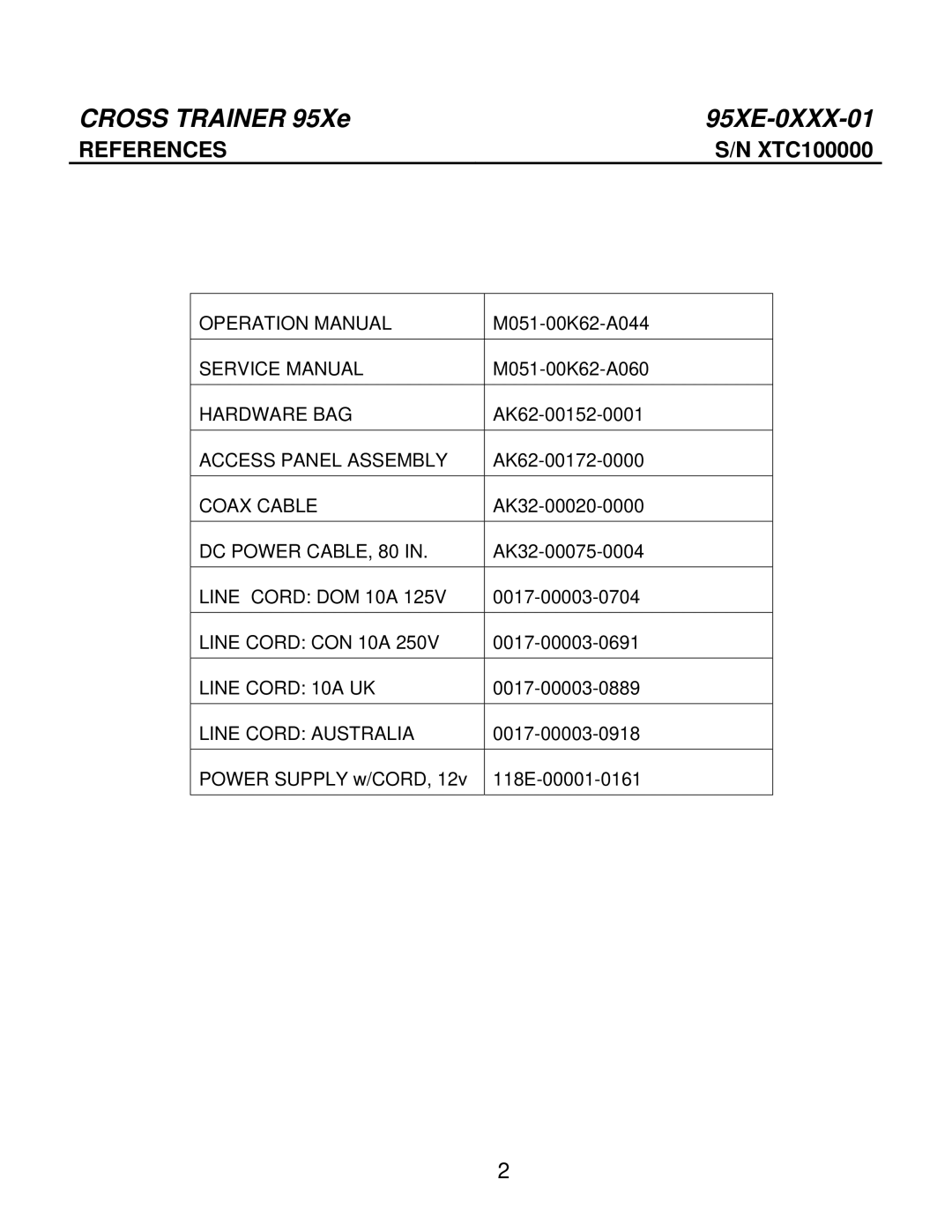 Life Fitness manual Cross Trainer 95Xe 95XE-0XXX-01, XTC100000 