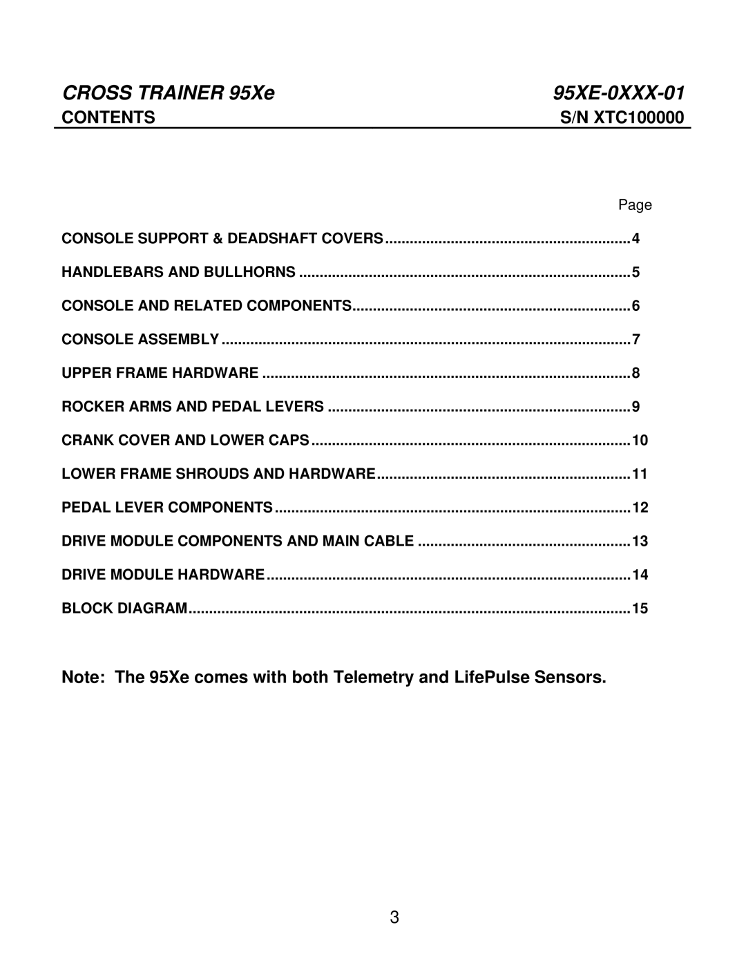 Life Fitness 95XE-0XXX-01 manual Contents 